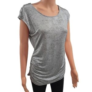 Calvin Klein Gray Ruched Cap Sleeve T-Shirt
